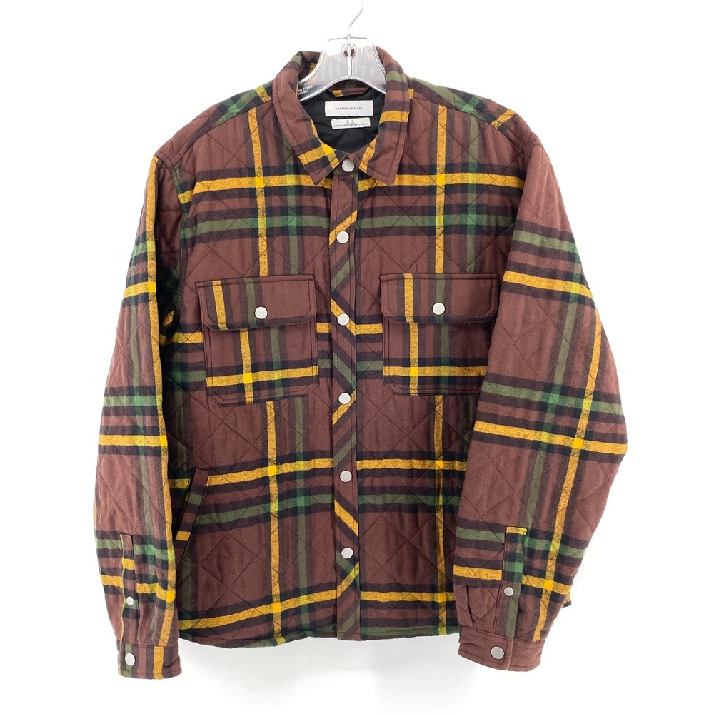 Urban Outfitters Mens S Quilted Brown Plaid Flannel Shirt Jacket Grunge Shacket